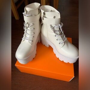 Platform Combat Ankle Booties Lace up Studded rave boots Mid Calf Boots